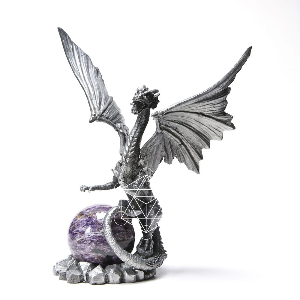 Pewter Stands-Winged Dragon tail curled OCD03